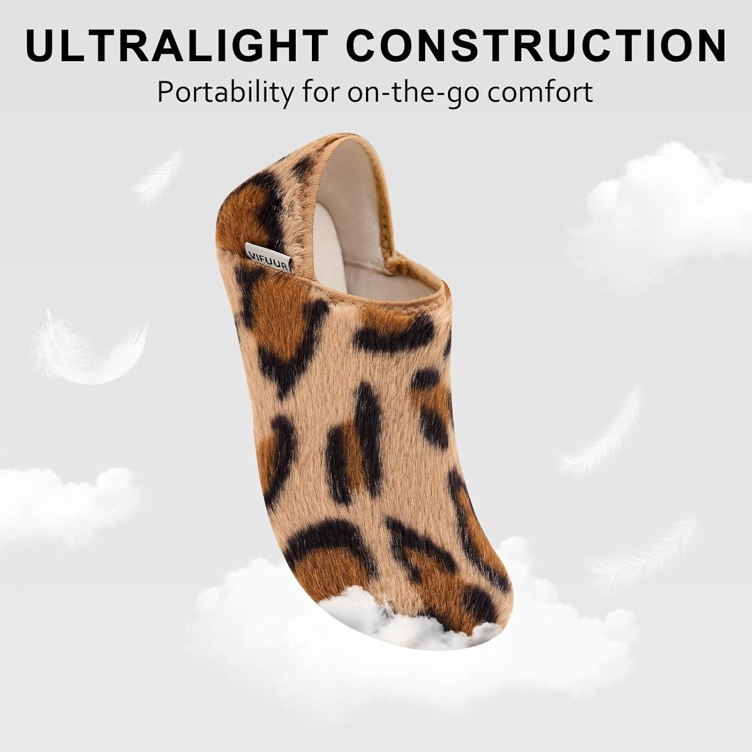 imageVIFUUR House Slippers for Men Women Indoor Slip on Barefoot Slipper Socks Fuzzy Cozy Sock Shoes for Home Bedroom TravelBrown Leopard