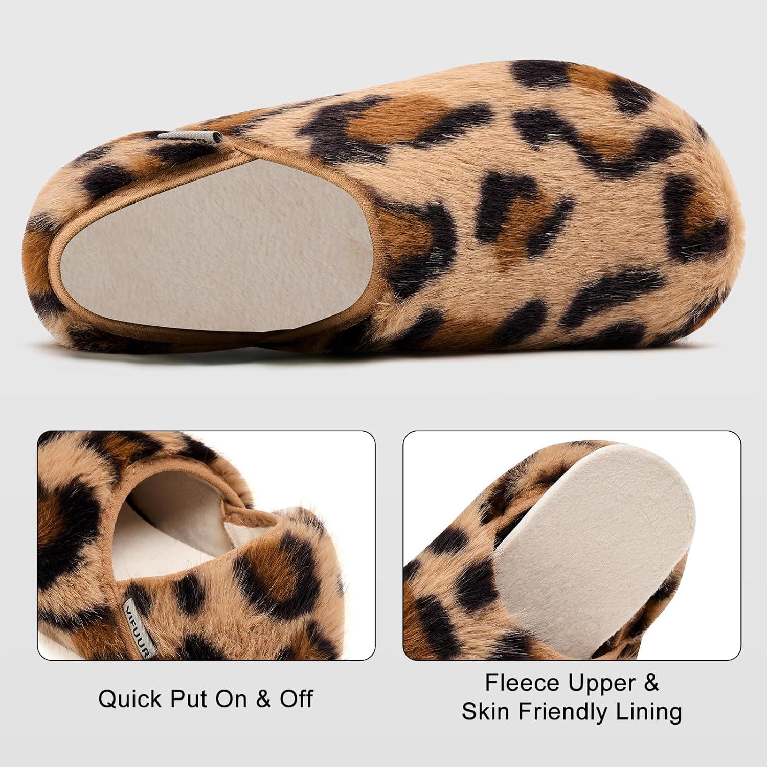 imageVIFUUR House Slippers for Men Women Indoor Slip on Barefoot Slipper Socks Fuzzy Cozy Sock Shoes for Home Bedroom TravelBrown Leopard