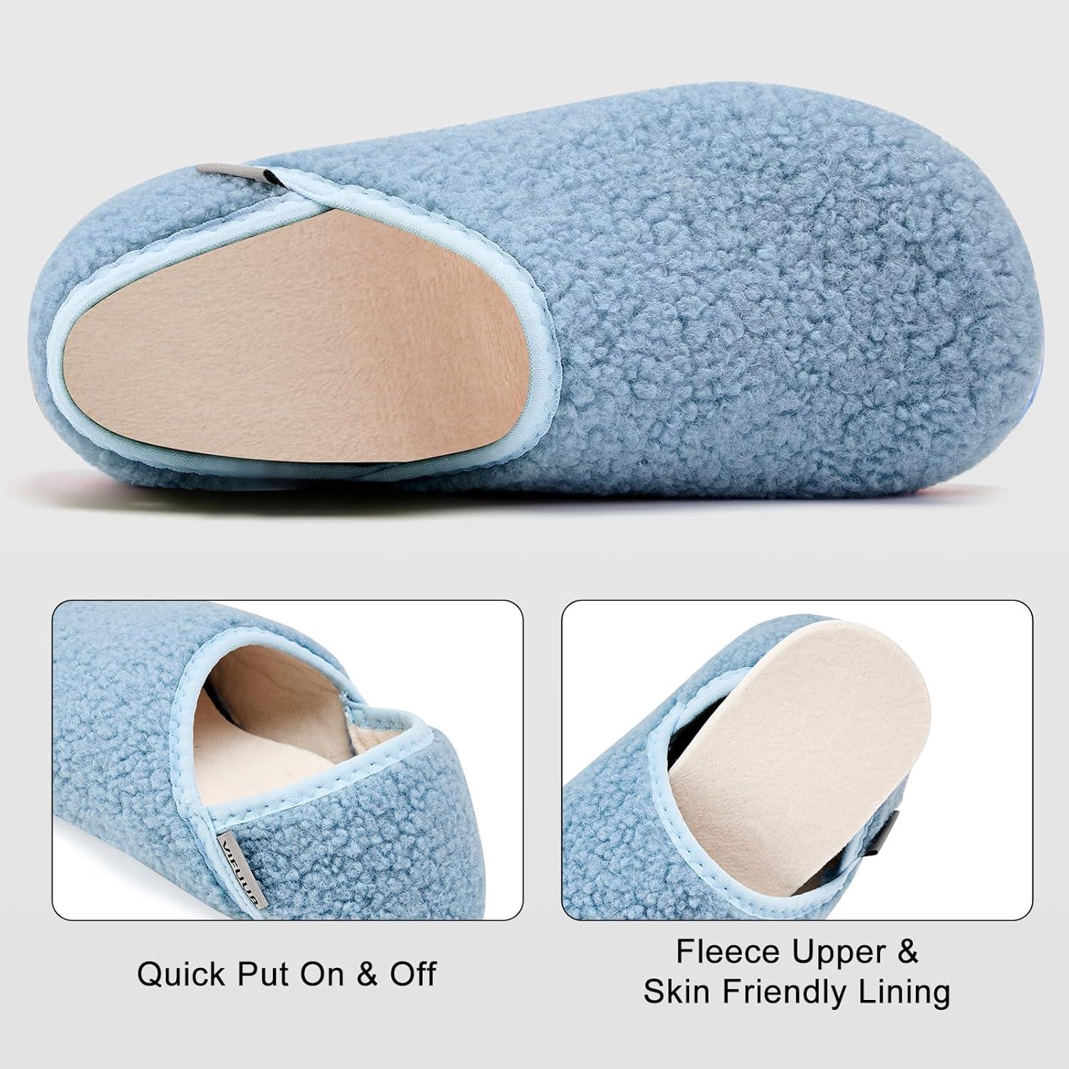 imageVIFUUR House Slippers for Men Women Indoor Slip on Barefoot Slipper Socks Fuzzy Cozy Sock Shoes for Home Bedroom TravelCoralblue