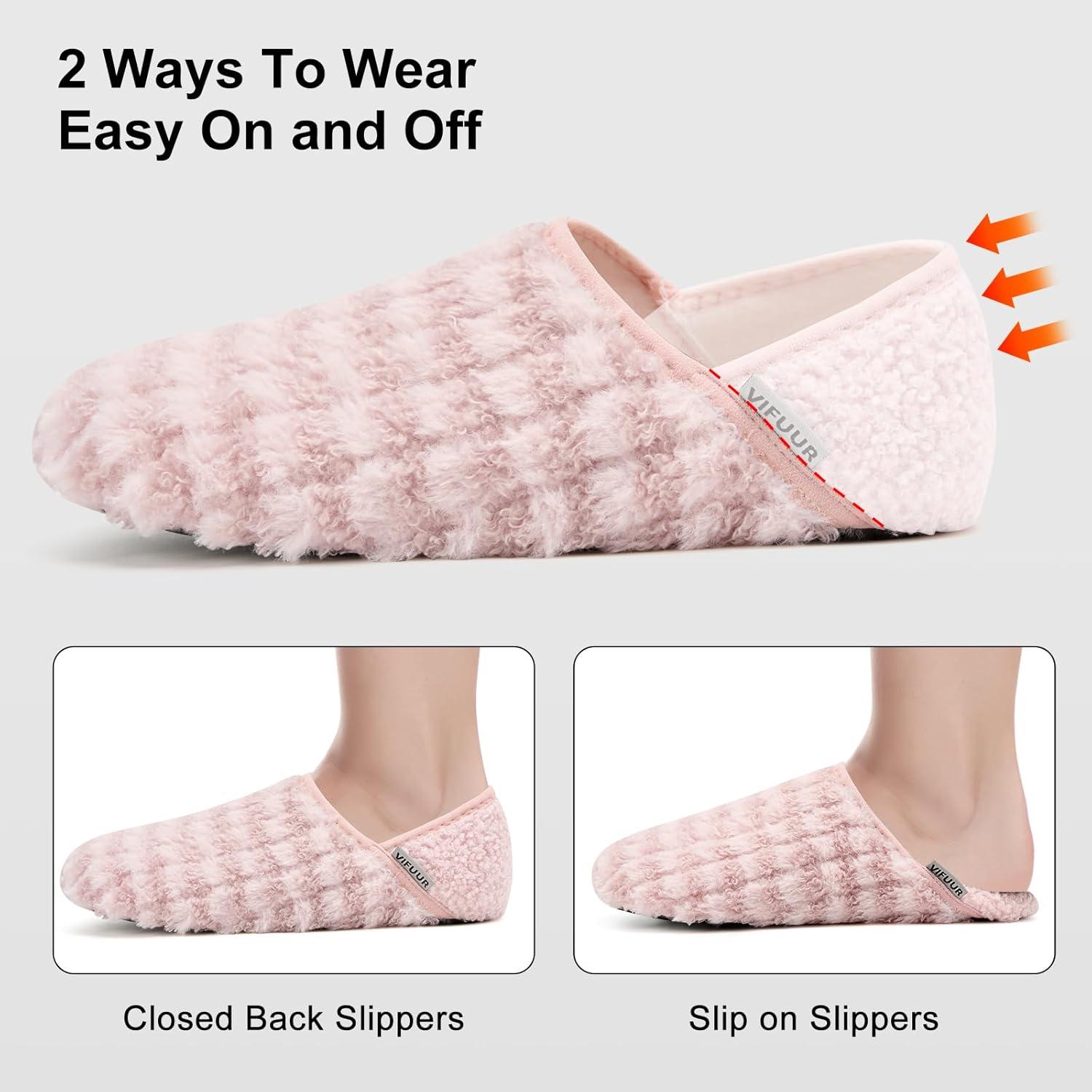 imageVIFUUR House Slippers for Men Women Indoor Slip on Barefoot Slipper Socks Fuzzy Cozy Sock Shoes for Home Bedroom TravelPink Striped