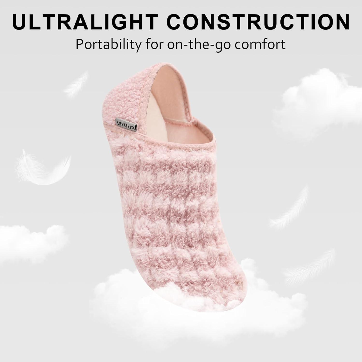 imageVIFUUR House Slippers for Men Women Indoor Slip on Barefoot Slipper Socks Fuzzy Cozy Sock Shoes for Home Bedroom TravelPink Striped