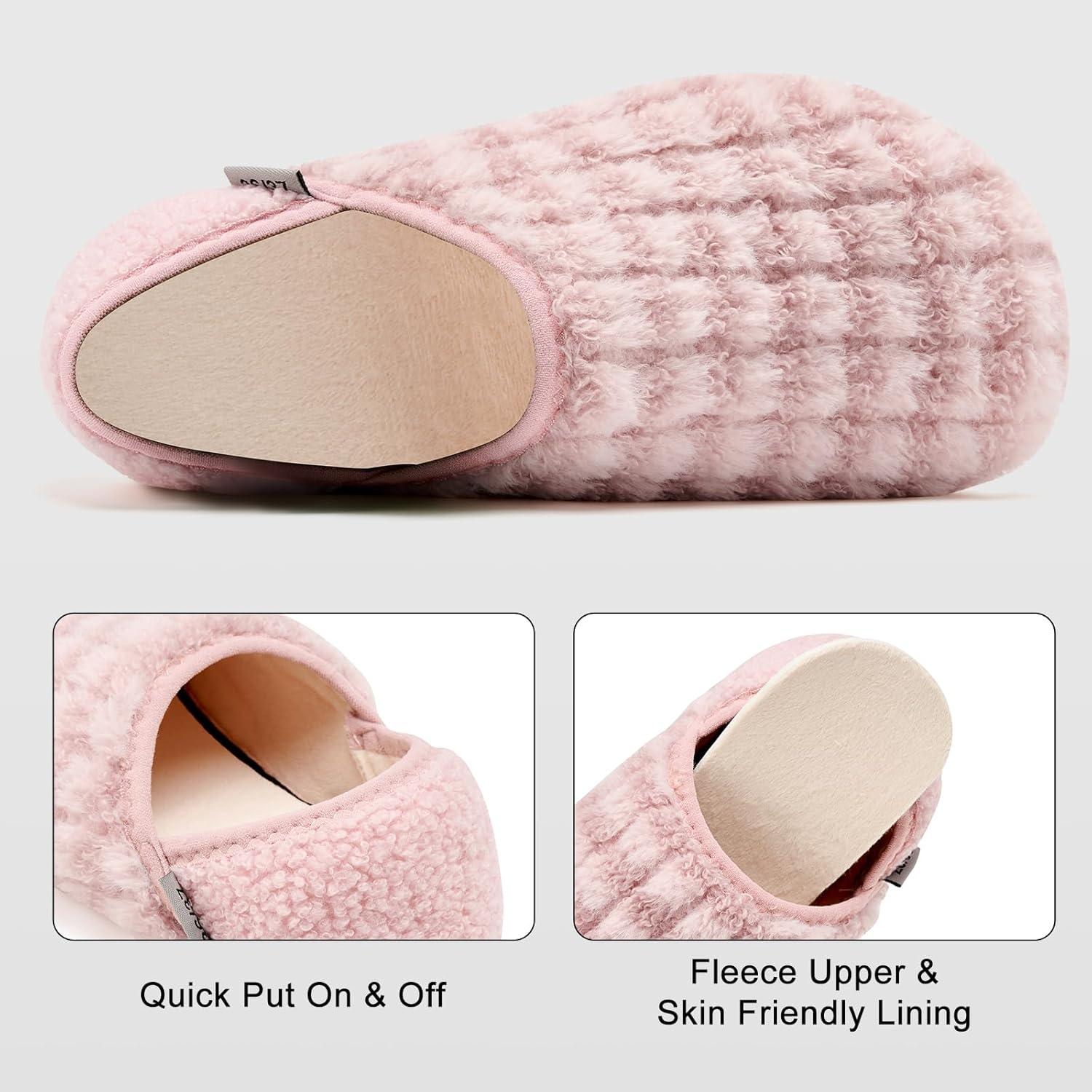 imageVIFUUR House Slippers for Men Women Indoor Slip on Barefoot Slipper Socks Fuzzy Cozy Sock Shoes for Home Bedroom TravelPink Striped