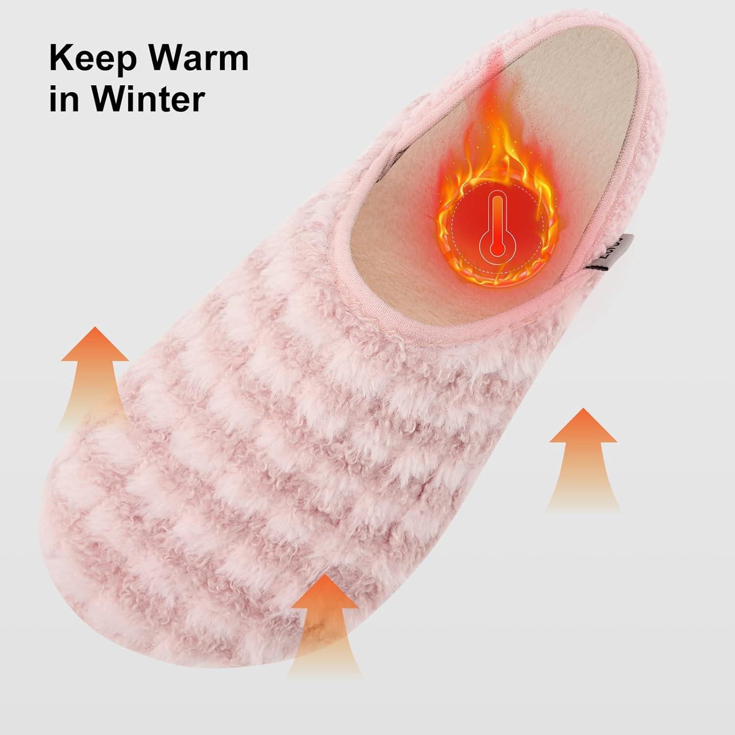 imageVIFUUR House Slippers for Men Women Indoor Slip on Barefoot Slipper Socks Fuzzy Cozy Sock Shoes for Home Bedroom TravelPink Striped