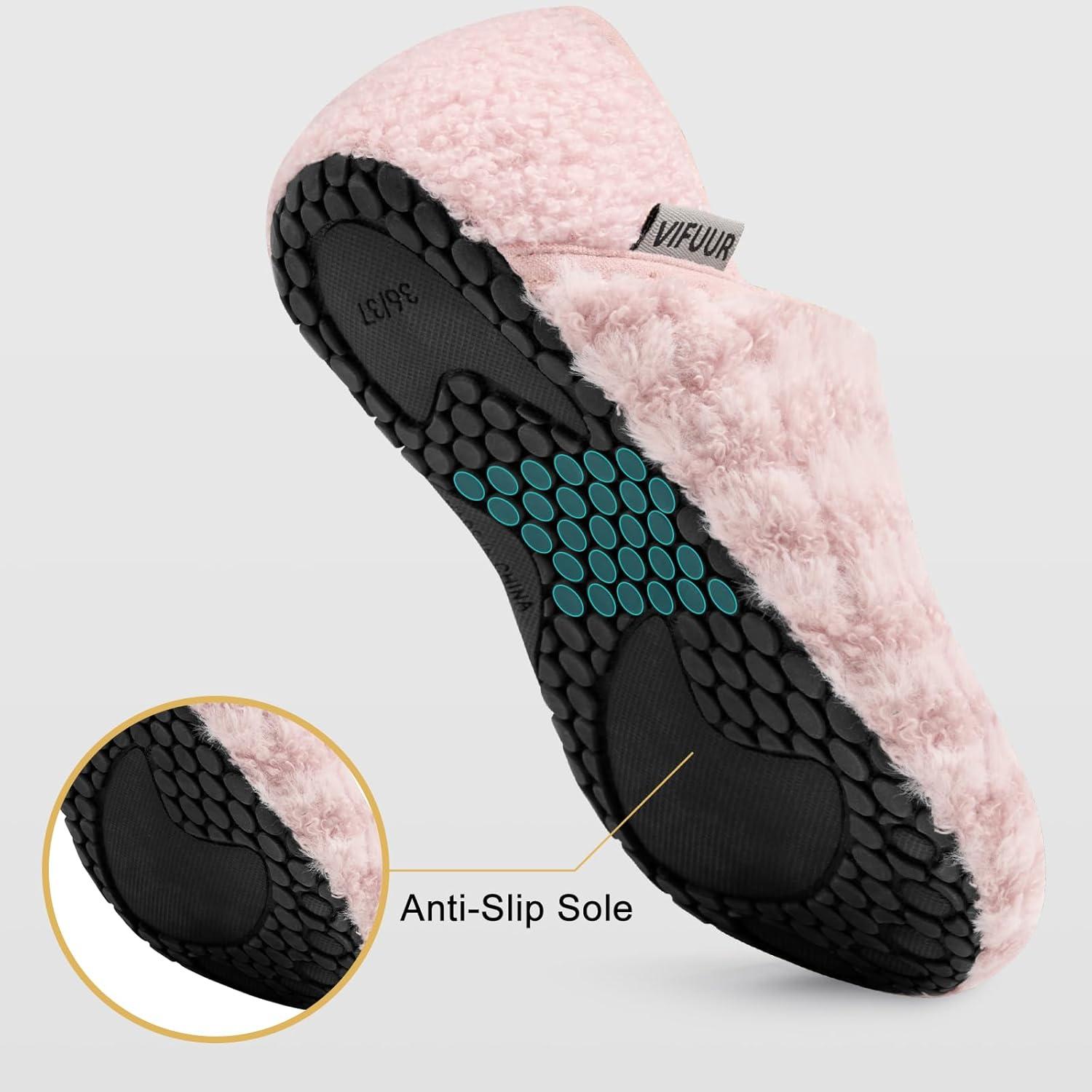 imageVIFUUR House Slippers for Men Women Indoor Slip on Barefoot Slipper Socks Fuzzy Cozy Sock Shoes for Home Bedroom TravelPink Striped