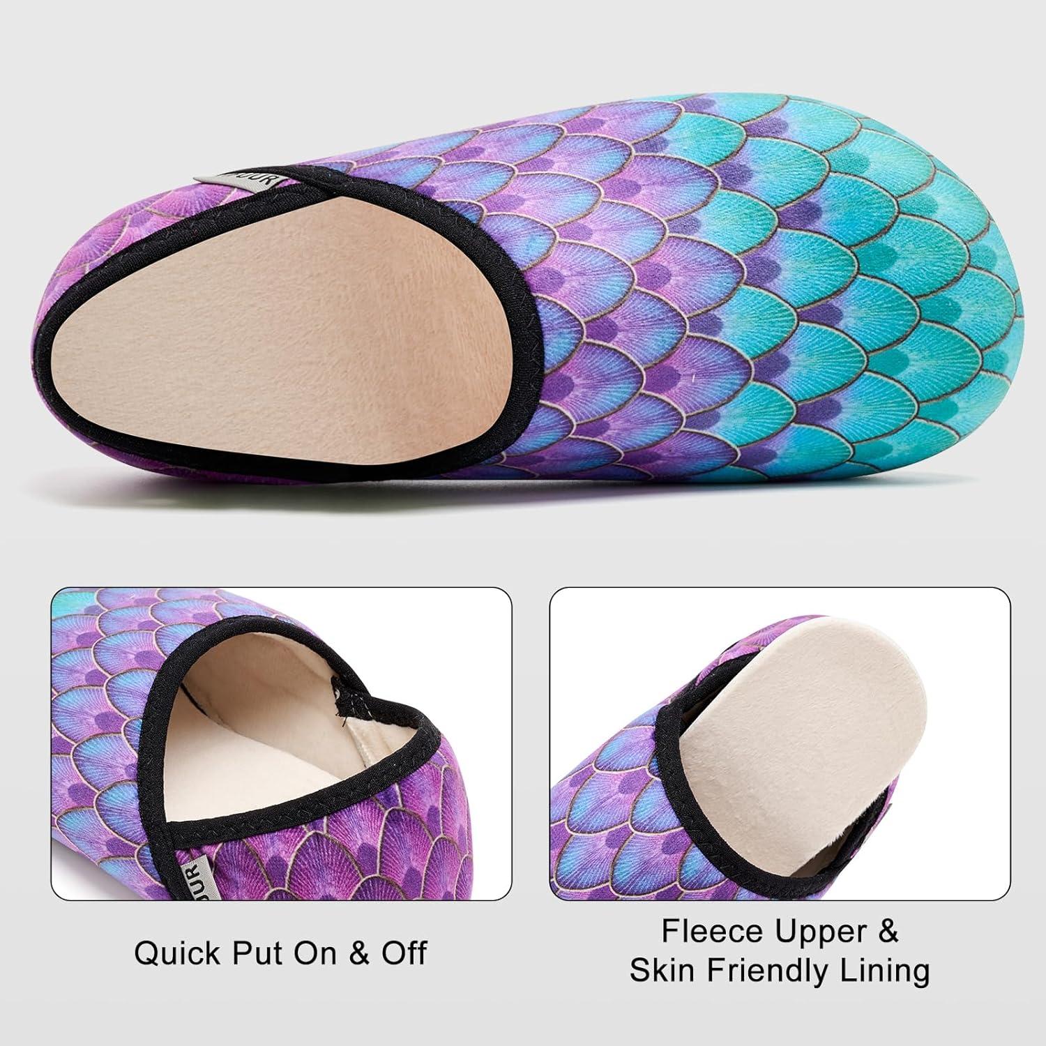 imageVIFUUR House Slippers for Women Men Slip on Indoor Barefoot Slipper Socks Fuzzy Cozy Sock Shoes for Home Bedroom TravelFishscales