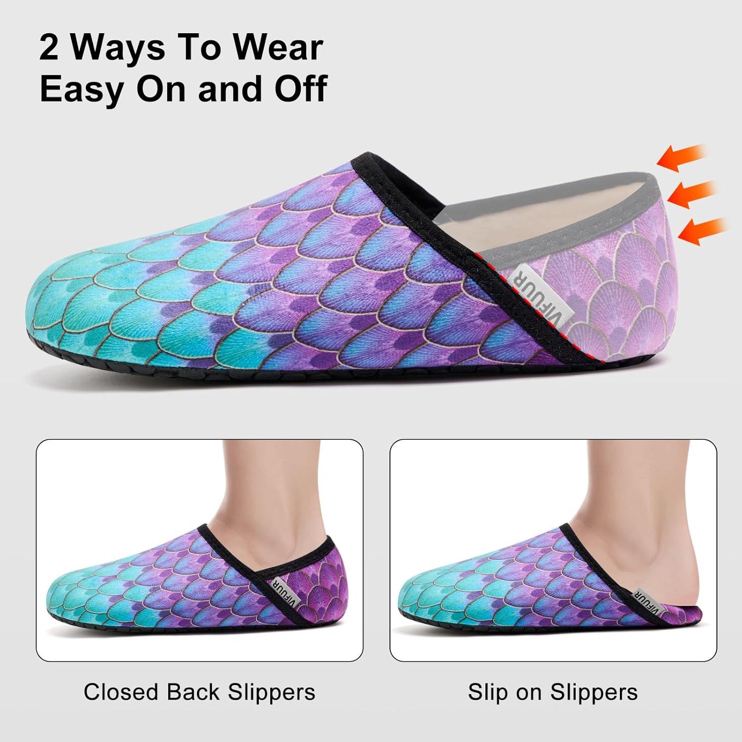 imageVIFUUR House Slippers for Women Men Slip on Indoor Barefoot Slipper Socks Fuzzy Cozy Sock Shoes for Home Bedroom TravelFishscales