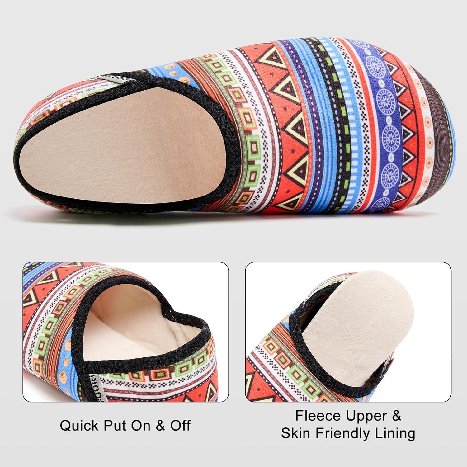 imageVIFUUR House Slippers for Women Men Slip on Indoor Barefoot Slipper Socks Fuzzy Cozy Sock Shoes for Home Bedroom TravelGeometric Style