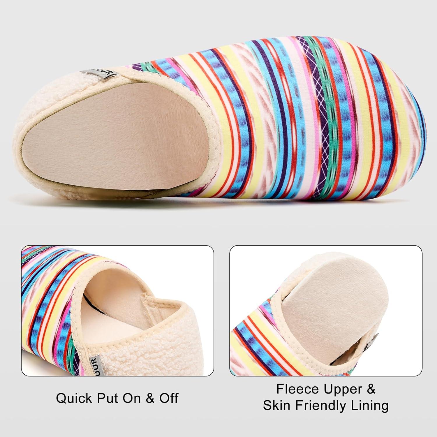 imageVIFUUR House Slippers for Women Men Slip on Indoor Barefoot Slipper Socks Fuzzy Cozy Sock Shoes for Home Bedroom TravelMulticolored Stripes