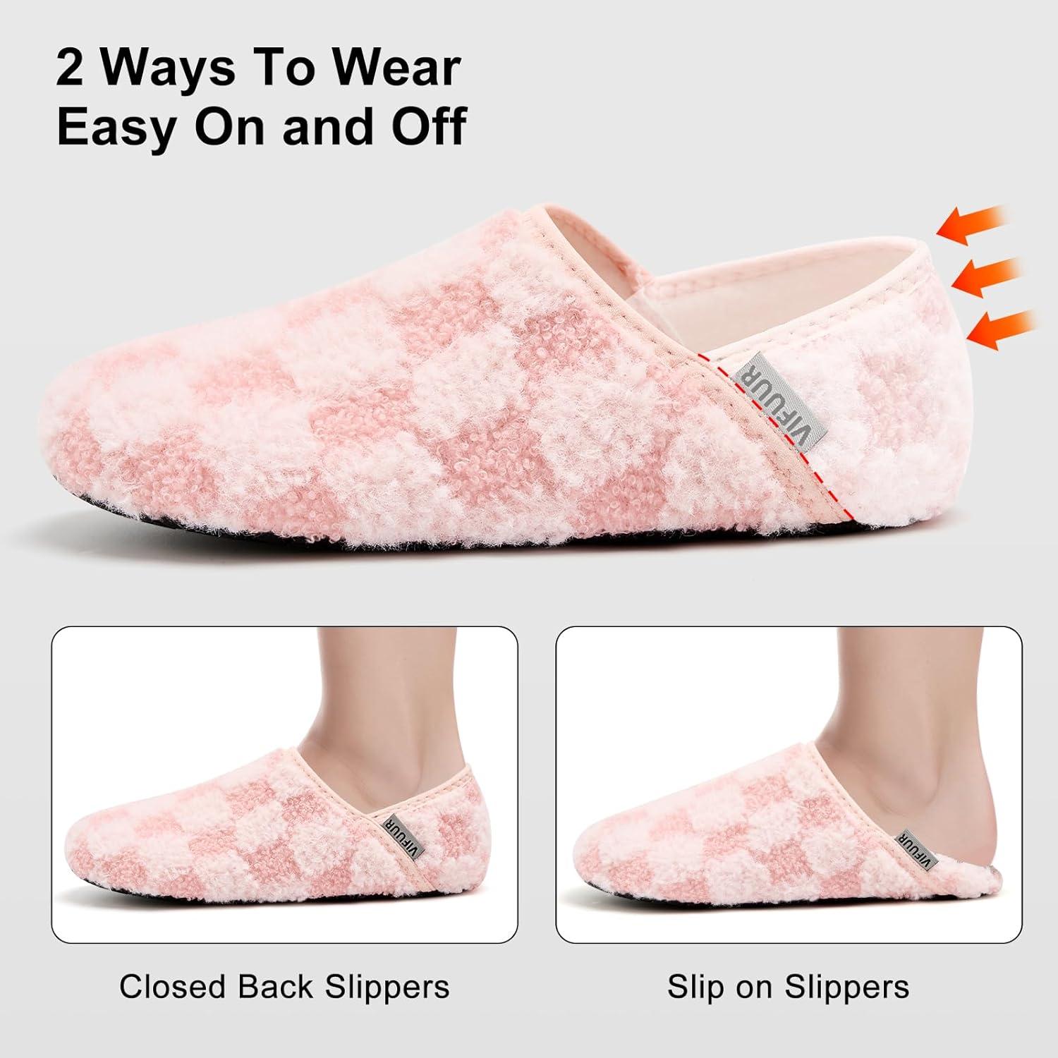 imageVIFUUR House Slippers for Women Men Slip on Indoor Barefoot Slipper Socks Fuzzy Cozy Sock Shoes for Home Bedroom TravelPink Board