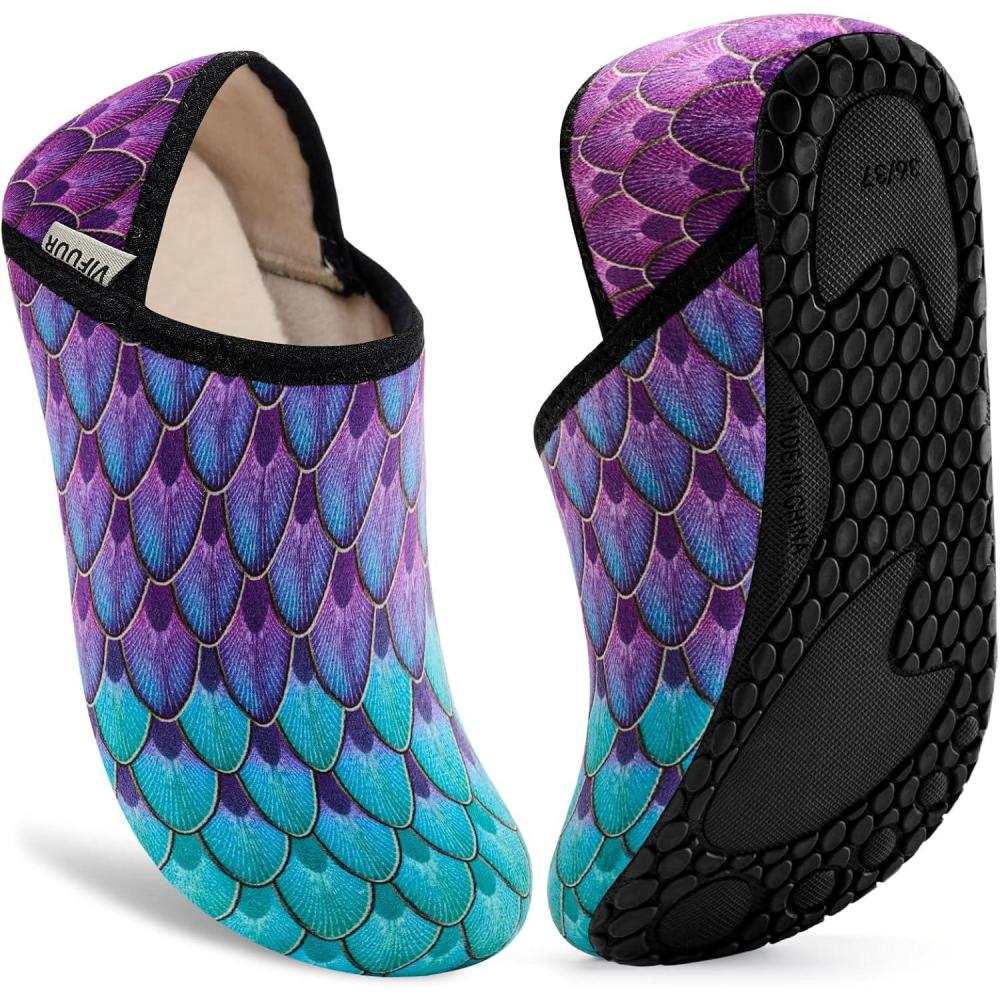 imageVIFUUR House Slippers for Women Men Slip on Indoor Barefoot Slipper Socks Fuzzy Cozy Sock Shoes for Home Bedroom TravelFishscales