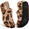 imageVIFUUR House Slippers for Women Men Slip on Indoor Barefoot Slipper Socks Fuzzy Cozy Sock Shoes for Home Bedroom TravelBrown Leopard