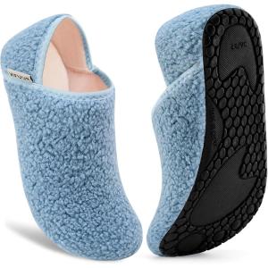 imageVIFUUR House Slippers for Women Men Slip on Indoor Barefoot Slipper Socks Fuzzy Cozy Sock Shoes for Home Bedroom TravelCoralblue
