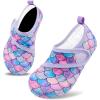 imageVIFUUR Kids Water Shoes Boys Girls Barefoot Water Sports Socks HookampLoop Beach Shoes Quick Dry Aqua Socks Swim Walking Outdoor Sports for ToddlerFish Scales Purple