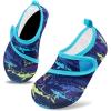 imageVIFUUR Kids Water Shoes Boys Girls Barefoot Water Sports Socks HookampLoop Beach Shoes Quick Dry Aqua Socks Swim Walking Outdoor Sports for ToddlerPurple Yellow Fish