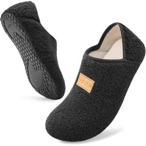 imageVIFUUR House Slippers for Women and Men SlipOn Indoor Barefoot Sock Shoes Fuzzy Cozy Soft Warm Slippers for Home Bedroom TravelDark Black