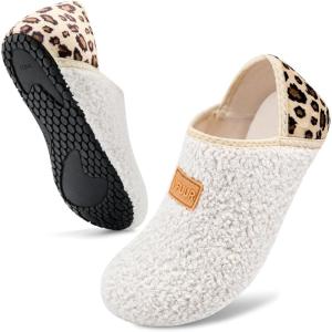 imageVIFUUR House Slippers for Women and Men SlipOn Indoor Barefoot Sock Shoes Fuzzy Cozy Soft Warm Slippers for Home Bedroom TravelLeopard Khaki