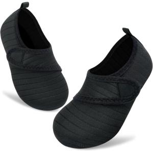 imageVIFUUR Kids Water Shoes Boys Girls Barefoot Water Sports Socks HookampLoop Beach Shoes Quick Dry Aqua Socks Swim Walking Outdoor Sports for ToddlerBlack1