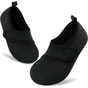 imageVIFUUR Kids Water Shoes Boys Girls Barefoot Water Sports Socks HookampLoop Beach Shoes Quick Dry Aqua Socks Swim Walking Outdoor Sports for ToddlerBlack Circle