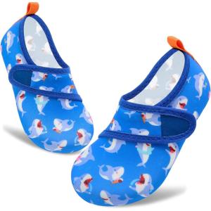 imageVIFUUR Kids Water Shoes Boys Girls Barefoot Water Sports Socks HookampLoop Beach Shoes Quick Dry Aqua Socks Swim Walking Outdoor Sports for ToddlerBlue Shark