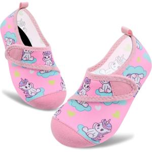 imageVIFUUR Kids Water Shoes Boys Girls Barefoot Water Sports Socks HookampLoop Beach Shoes Quick Dry Aqua Socks Swim Walking Outdoor Sports for ToddlerCloud Unicorn
