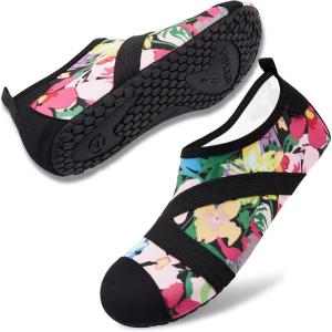 imageVIFUUR Womens Mens Water Shoes Barefoot Quick Dry Aqua Socks for Beach Swim Yoga Outdoor SportsColorful Flowers