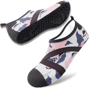 imageVIFUUR Womens Mens Water Shoes Barefoot Quick Dry Aqua Socks for Beach Swim Yoga Outdoor SportsGray Leaves